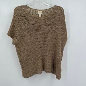 Chicos Womens Open Knit Sweater Top Sz S/M Brown Slouchy Boho Lagenlook Layering